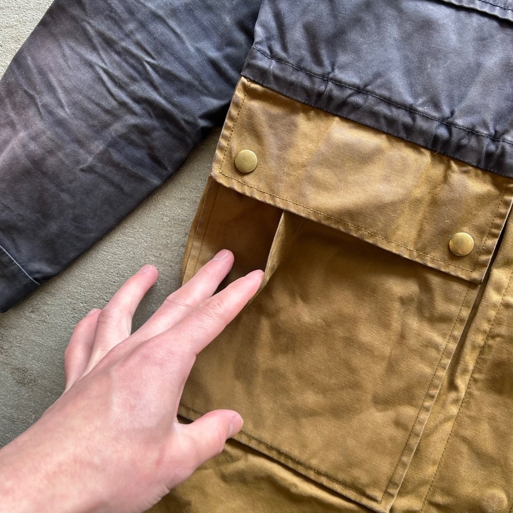 J.Crew Waxed Cotton Long Field Work Jacket Size XS Navy Blue Brown Parka 02745 - Picture 6 of 9